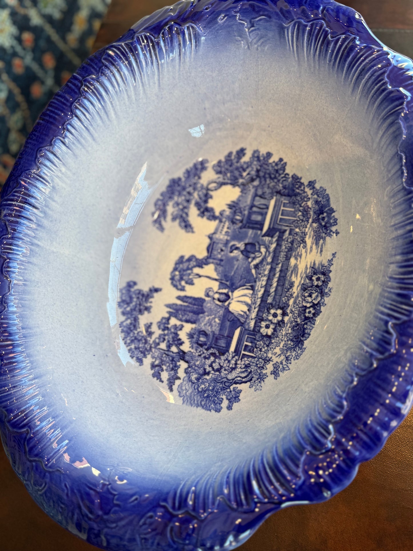 Staffordshire Flow Blue Pitcher & Wash Basin
