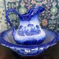 Staffordshire Flow Blue Pitcher & Wash Basin