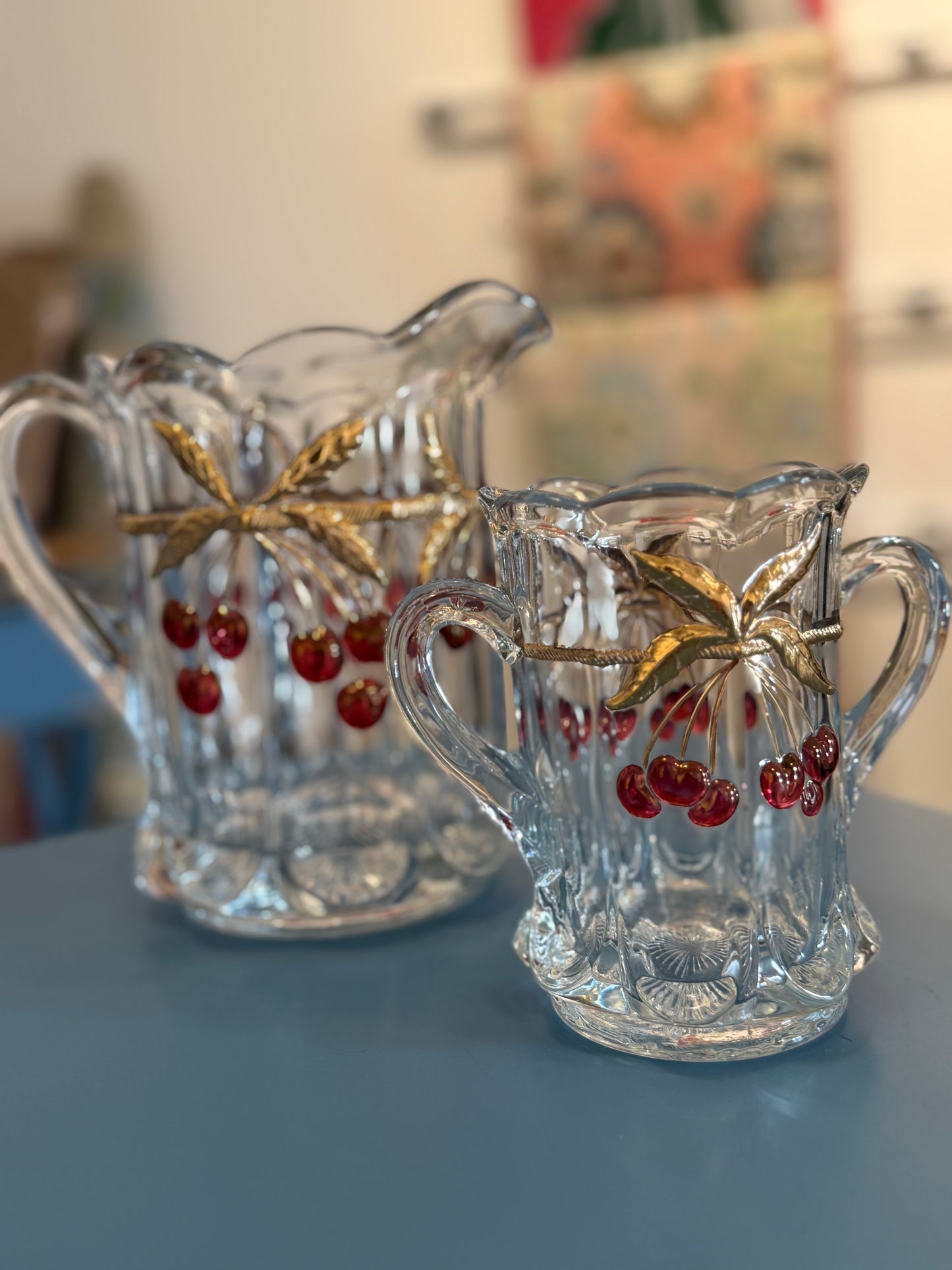 Cherry Glass Pitcher and Vase