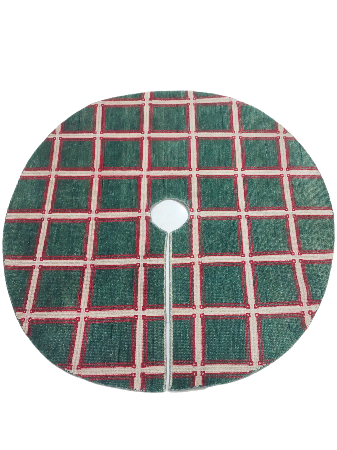5’ Oushak Tree Skirt - Evergreen Plaid