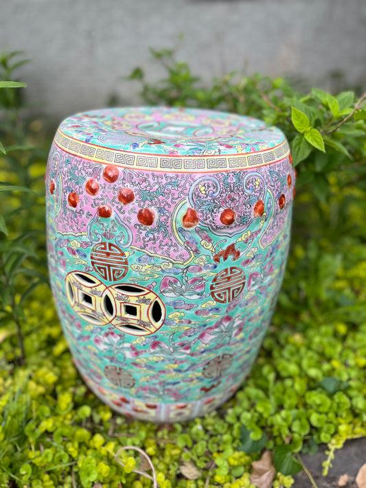 Famille Rose Hand painted Reproduction Garden Stool